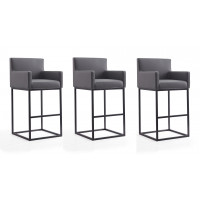 Manhattan Comfort 3-BS017-GY Ambassador 42 in. Grey and Black Metal Barstool (Set of 3)